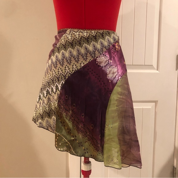 XOXO Collection Y2K Satin Patchwork Asymmetrical Mini Skirt - Picture 2 of 16